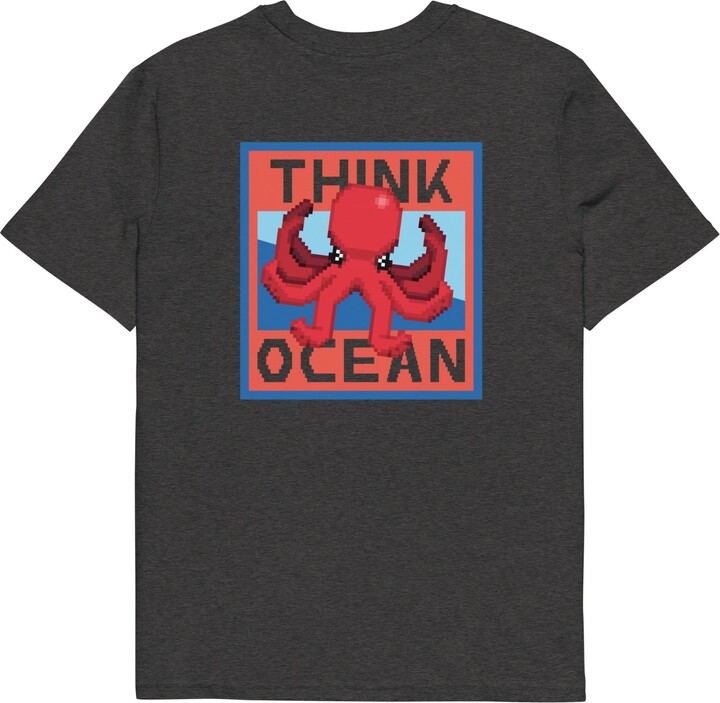 Anchor & Crew Heather Black Think Ocean Octopus Pixel Art Organic Cotton T-Shirt - Men