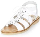 White Premium Leather Caged Lace Up Sandals