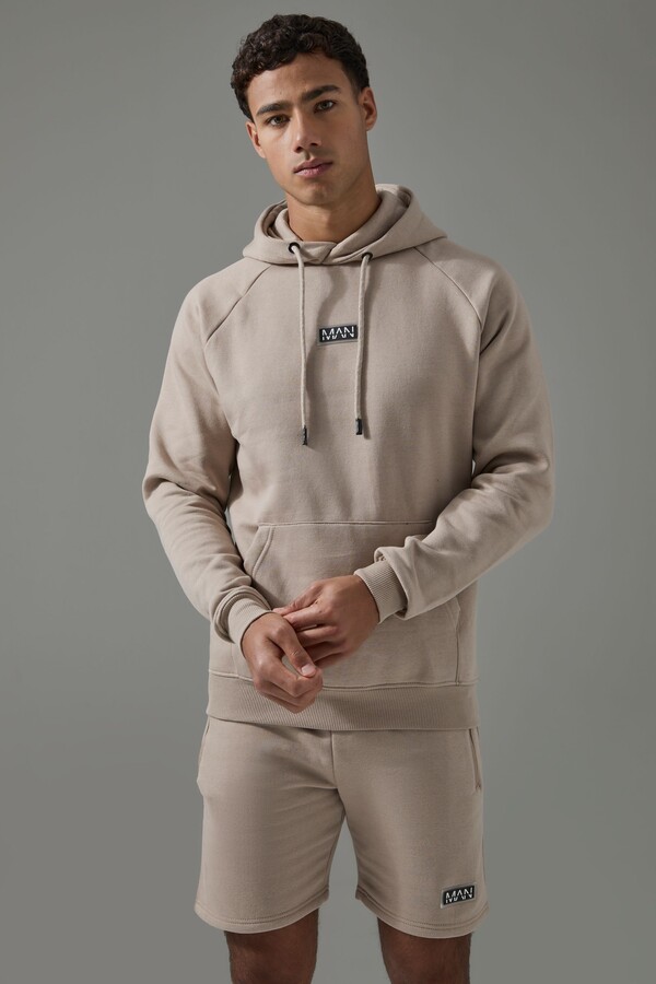 boohoo Mens Beige Man Active Gym Training Hoodie Short Set