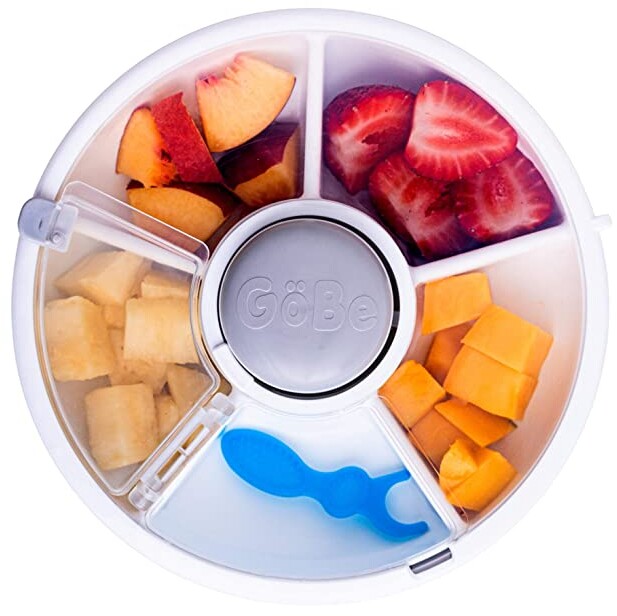 GoBe Kids Snack Spinner - Reusable Snack Container with 5 Compartment Dispenser and Lid | BPA and PVC Free | Dishwasher Safe | No Spill, Leakproof | for Toddlers, Babies, Home, Travel