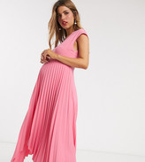 Thumbnail for your product : ASOS DESIGN Maternity v back midi dress with pleated asymmetric skirt in pink