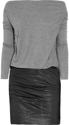 Jay Ahr Off-the-shoulder leather and marl-jersey dress