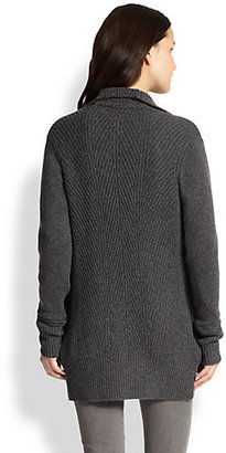 Vince Leather-Trimmed Wool & Cashmere Draped Cardigan