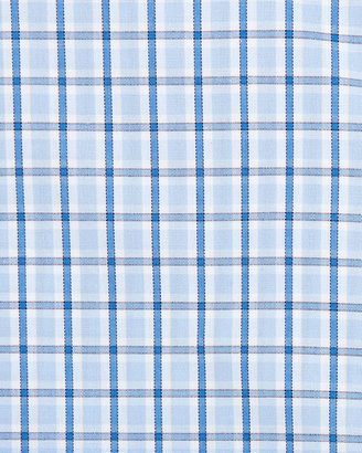 Neiman Marcus Trim-Fit Non-Iron Plaid Dress Shirt, Blue