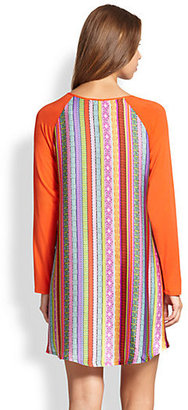 Josie Anastasia Jersey-Sleeved Striped Satin Sleepshirt
