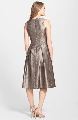 Tahari Metallic Jacquard Pleated Midi Dress