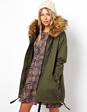 ASOS Cocoon Parka With Oversized Faux Fur Trim Hood