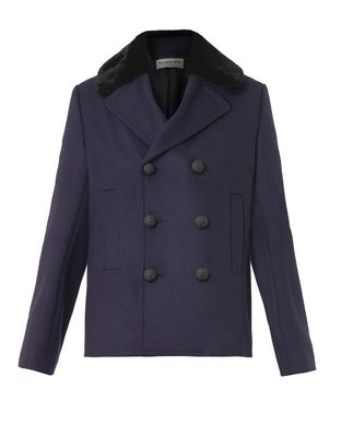 Balenciaga Fur-collar wool-blend pea coat