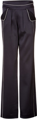 Derek Lam Crepe Wide Leg Pants with Piping in White