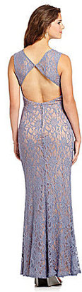 Jodi Kristopher Embellished-Waist Lace Gown