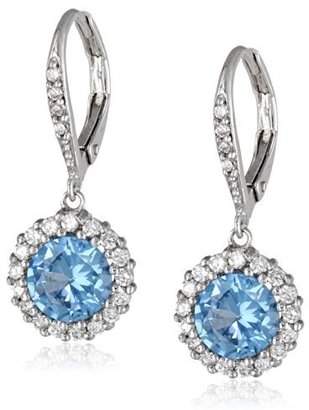 Kenneth Jay Lane CZ by 5cttw Round Cubic Zirconia and Aqua Center Leverback Drop Earrings