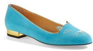 Charlotte Olympia 'Kitty' Suede Flat (Nordstrom Exclusive)