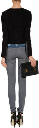 Victoria Beckham Bonded Lace Cropped Jacket in Black/Midnight Blue