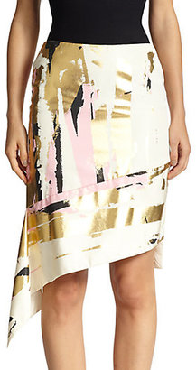 Reed Krakoff Foiled Asymmetrical Silk Skirt