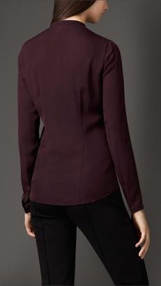Burberry Pleat and Bow Silk Tunic Shirt