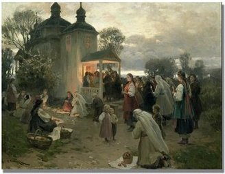 Trademark Fine Art "Easter Matins" by Nikolai Pimonenko Painting Print on Canvas