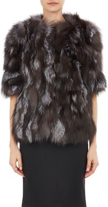 Barneys New York Fox Fur Short-Sleeve Jacket-Grey
