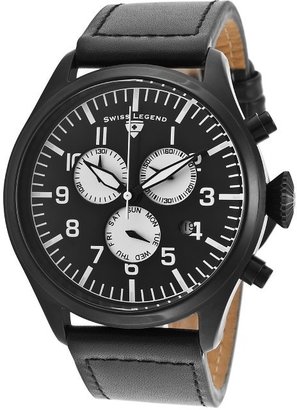 Swiss Legend Pioneer Chronograph Black Genuine Leather Black Dial White Accents