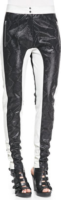 Faith Connexion Python-Embossed Paneled Leather Pants, Black/White