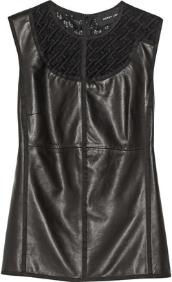 Derek Lam Guipure lace-trimmed leather and jersey top