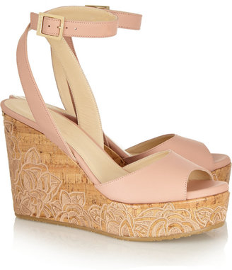 Jimmy Choo Philo embroidered leather wedge sandals