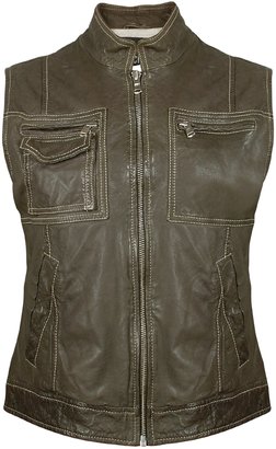 Forzieri Women's Dark Green Washed Leather Vest