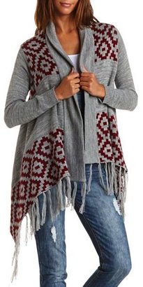 Charlotte Russe Geo-Aztec Cascade Fringe Cardigan Sweater