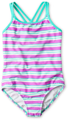 JCPenney BREAKING WAVES Breaking Waves One-Piece Striped Swimsuit - Girls 7-16 and Plus