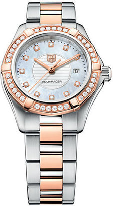 Tag Heuer Ladies' Two-Tone Aquaracer Watch with Diamond-Encrusted Bezel