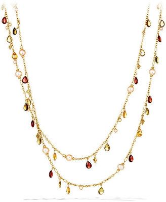 David Yurman Bead Necklace with Peach Pearls and Garnet in Gold