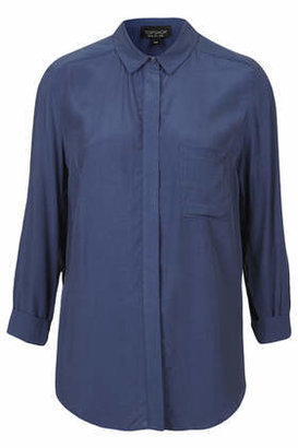 Topshop Womens Button-Through Shirt - Navy Blue