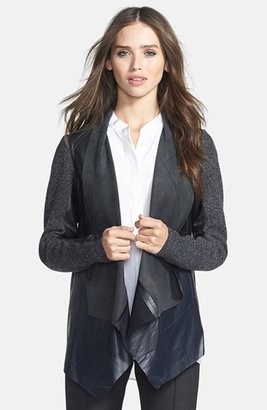 Quinn 'Bethany' Colorblock Leather & Cashmere Knit Jacket