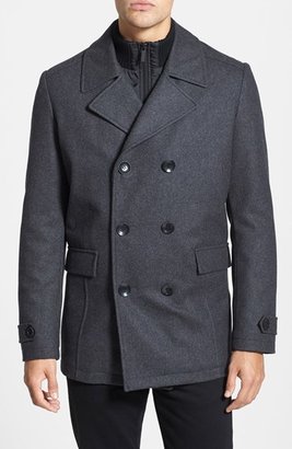 Kenneth Cole Reaction Kenneth Cole New York Double Breasted Wool Peacoat with Acrylic Bib