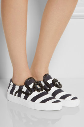 Mother of Pearl Achilles embellished striped canvas sneakers