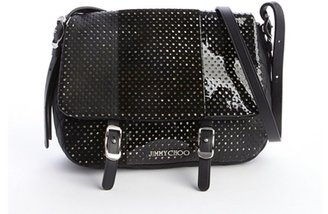 Jimmy Choo black mixed leather perforated quilted small 'Becka Biker' bag