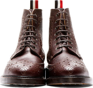 Thom Browne Brown Pebbled Leather Wingtip Boots