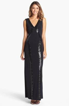 Laundry by Shelli Segal Sequin Trim Jersey Gown