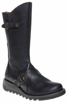 Fly London New Womens Black Mes 2 Leather Boots Mid-Calf Buckle Zip