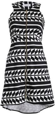Closet Black geometric print high low zip dress
