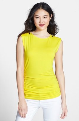 Chaus Zip Shoulder Ruched Side Top