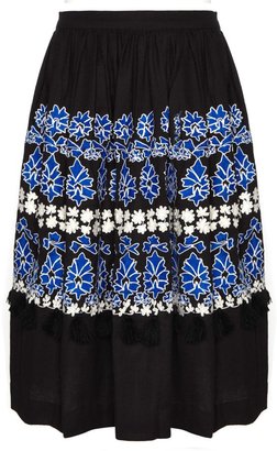 Suno Black Cotton Embroidered Skirt