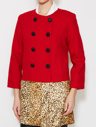 Wren Wool Double Breasted Coat with Leopard Print Hem