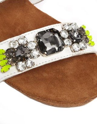 Miss KG Daphne White Jewelled Foot Bed Sandals