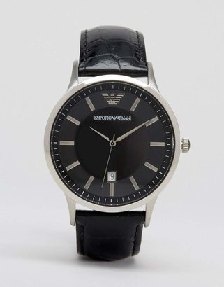 Emporio Armani AR2411 Leather Watch - Black