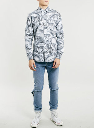Topman Mono Palm Print Long Sleeve Shirt