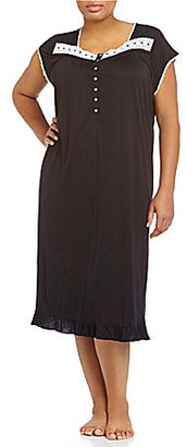 Eileen West Plus Size Cap-Sleeve Knit Waltz Nightgown