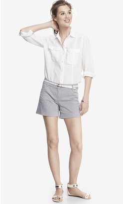 Express 4 1/2 Inch Striped Belted Cuffed Editor Shorts