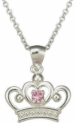 Fine Jewelry Disney Girls Pink Cubic Zirconia Princess Crown Pendant Necklace Family
