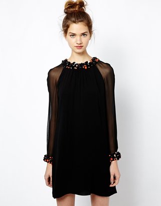 French Connection Opal Brights Dress with Embellished Collar and Cuffs