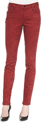 Christopher Blue Mid-Rise Leopard-Print Skinny Jeans